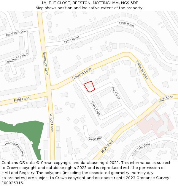1A, THE CLOSE, BEESTON, NOTTINGHAM, NG9 5DF: Location map and indicative extent of plot