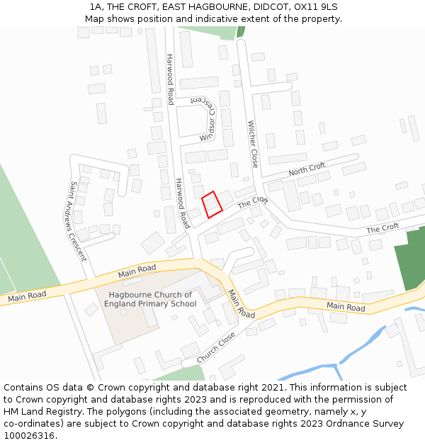 1A, THE CROFT, EAST HAGBOURNE, DIDCOT, OX11 9LS: Location map and indicative extent of plot