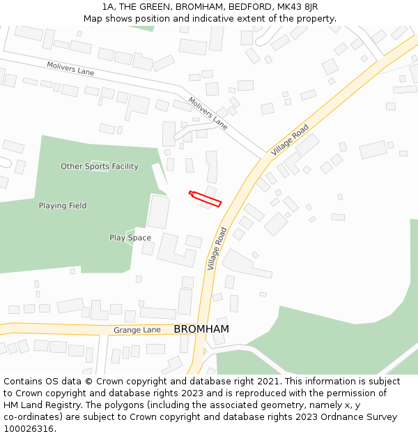 1A, THE GREEN, BROMHAM, BEDFORD, MK43 8JR: Location map and indicative extent of plot