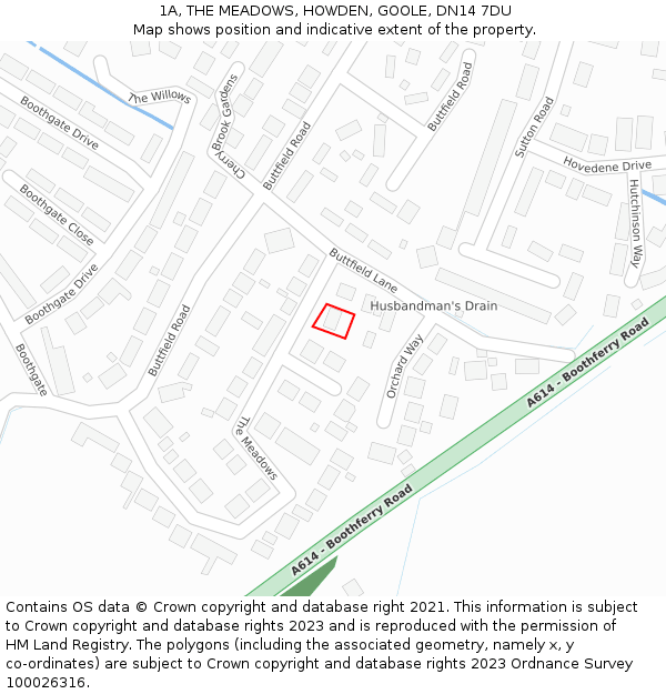 1A, THE MEADOWS, HOWDEN, GOOLE, DN14 7DU: Location map and indicative extent of plot