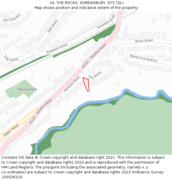 1A, THE ROCKS, SHREWSBURY, SY3 7QU: Location map and indicative extent of plot