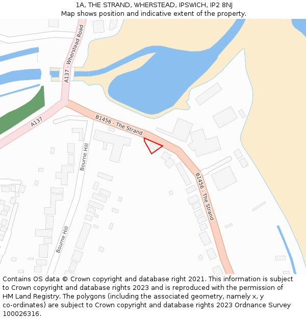 1A, THE STRAND, WHERSTEAD, IPSWICH, IP2 8NJ: Location map and indicative extent of plot
