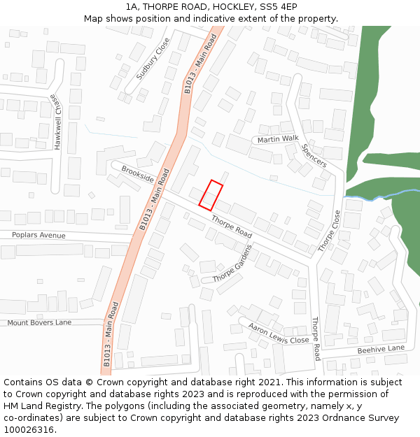 1A, THORPE ROAD, HOCKLEY, SS5 4EP: Location map and indicative extent of plot