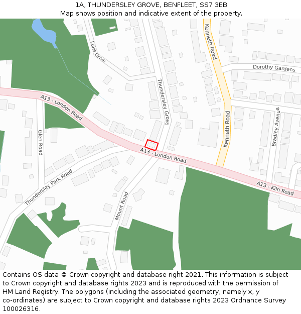 1A, THUNDERSLEY GROVE, BENFLEET, SS7 3EB: Location map and indicative extent of plot