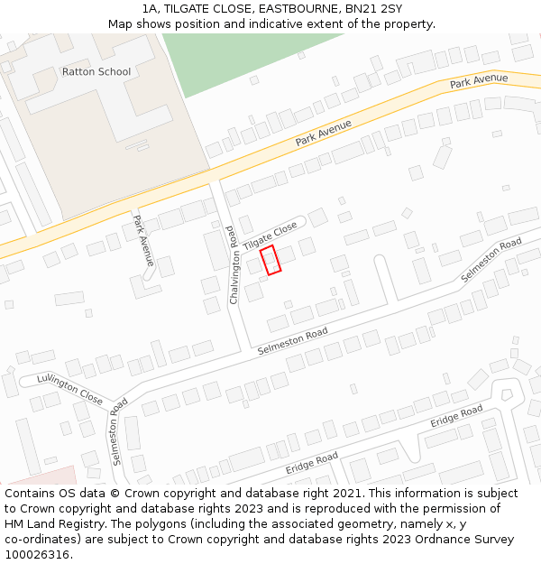 1A, TILGATE CLOSE, EASTBOURNE, BN21 2SY: Location map and indicative extent of plot