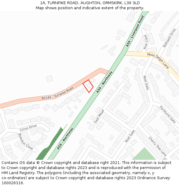 1A, TURNPIKE ROAD, AUGHTON, ORMSKIRK, L39 3LD: Location map and indicative extent of plot