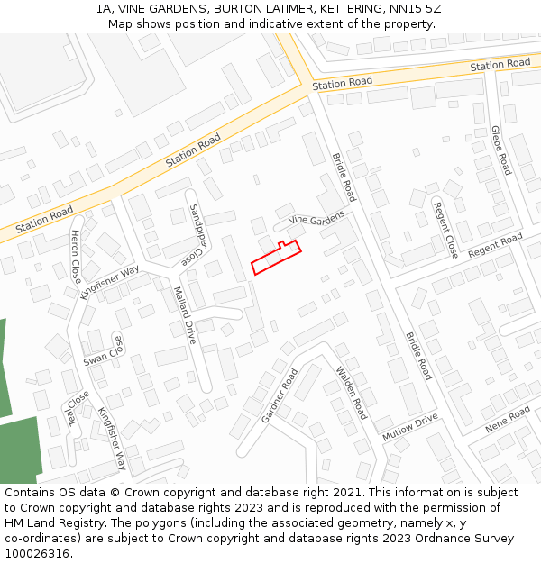 1A, VINE GARDENS, BURTON LATIMER, KETTERING, NN15 5ZT: Location map and indicative extent of plot