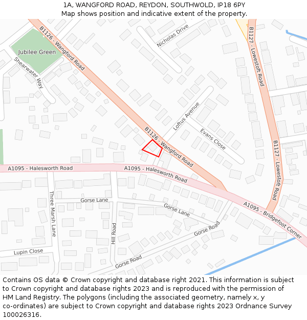 1A, WANGFORD ROAD, REYDON, SOUTHWOLD, IP18 6PY: Location map and indicative extent of plot