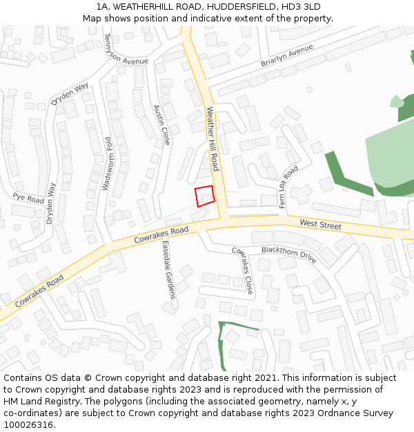 1A, WEATHERHILL ROAD, HUDDERSFIELD, HD3 3LD: Location map and indicative extent of plot