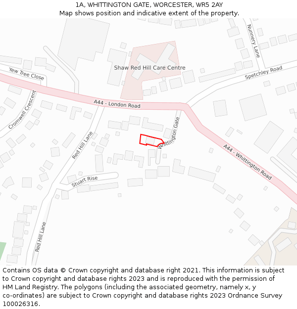 1A, WHITTINGTON GATE, WORCESTER, WR5 2AY: Location map and indicative extent of plot