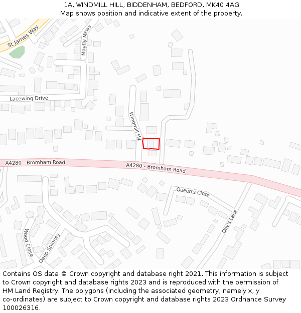 1A, WINDMILL HILL, BIDDENHAM, BEDFORD, MK40 4AG: Location map and indicative extent of plot