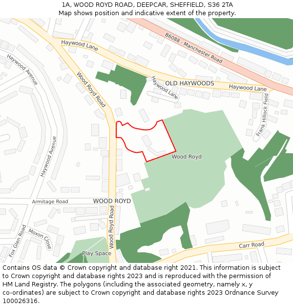 1A, WOOD ROYD ROAD, DEEPCAR, SHEFFIELD, S36 2TA: Location map and indicative extent of plot