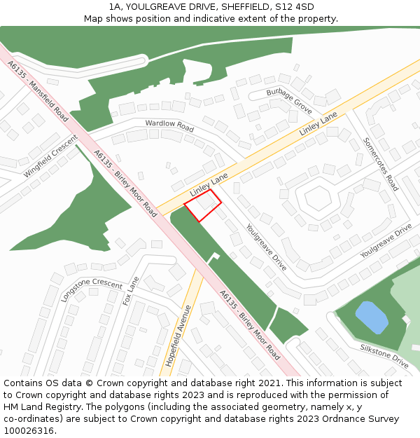 1A, YOULGREAVE DRIVE, SHEFFIELD, S12 4SD: Location map and indicative extent of plot