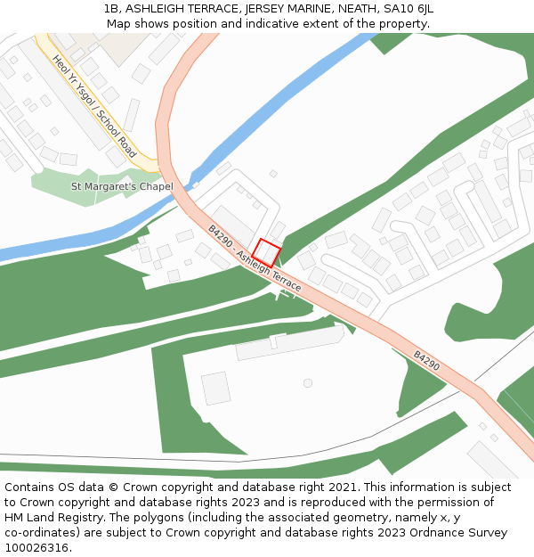 1B, ASHLEIGH TERRACE, JERSEY MARINE, NEATH, SA10 6JL: Location map and indicative extent of plot