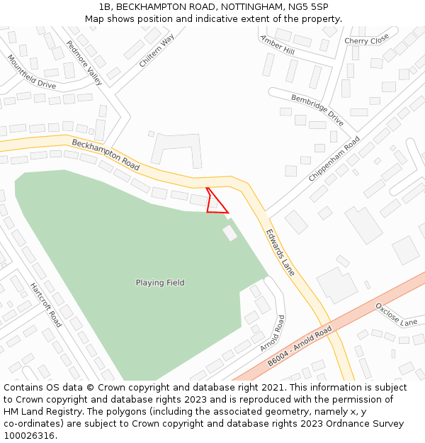 1B, BECKHAMPTON ROAD, NOTTINGHAM, NG5 5SP: Location map and indicative extent of plot