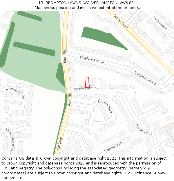 1B, BROMPTON LAWNS, WOLVERHAMPTON, WV6 8EH: Location map and indicative extent of plot