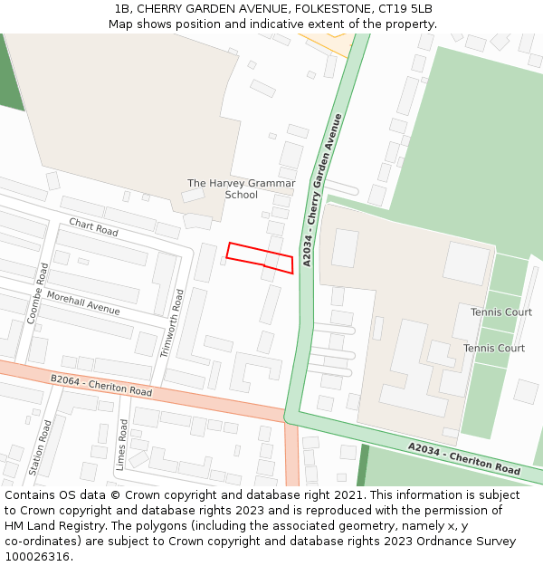 1B, CHERRY GARDEN AVENUE, FOLKESTONE, CT19 5LB: Location map and indicative extent of plot