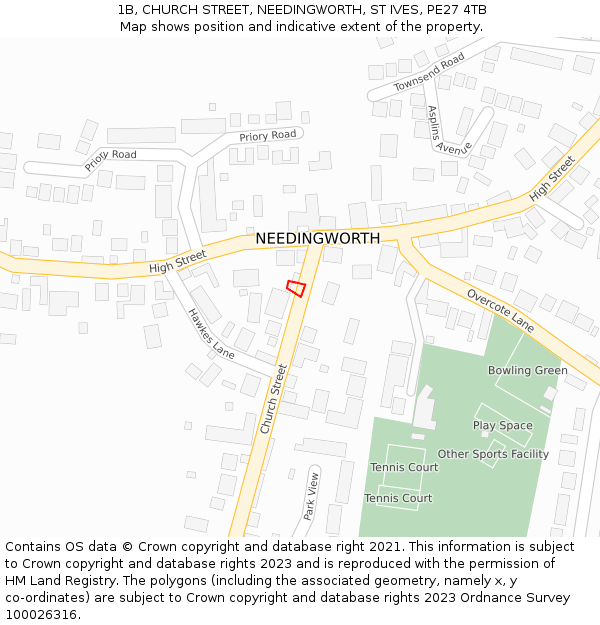 1B, CHURCH STREET, NEEDINGWORTH, ST IVES, PE27 4TB: Location map and indicative extent of plot
