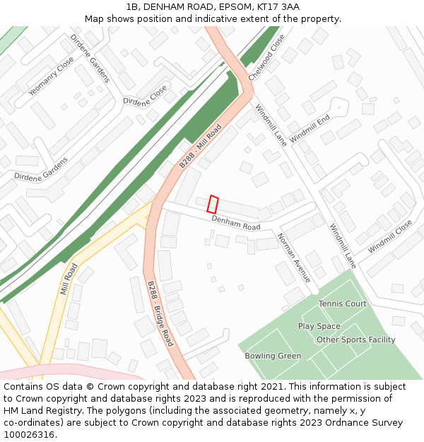 1B, DENHAM ROAD, EPSOM, KT17 3AA: Location map and indicative extent of plot