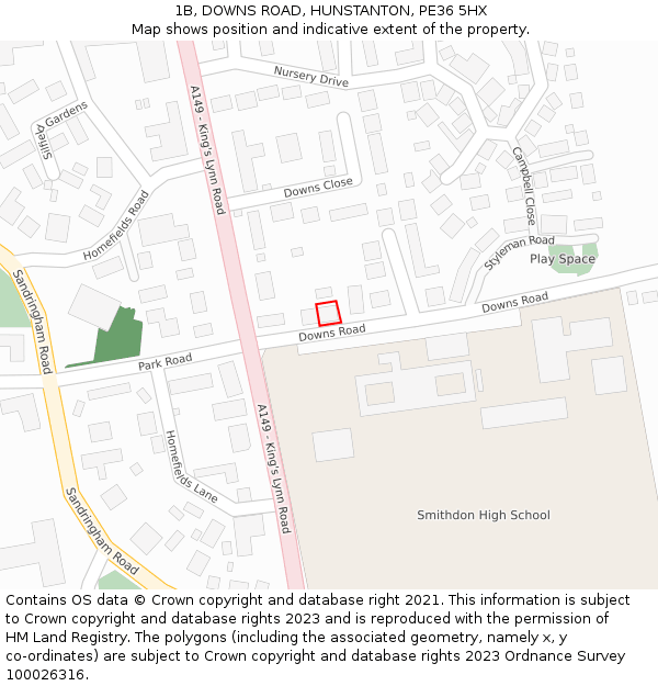 1B, DOWNS ROAD, HUNSTANTON, PE36 5HX: Location map and indicative extent of plot