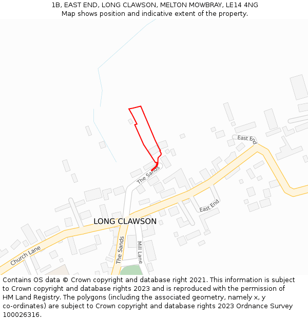 1B, EAST END, LONG CLAWSON, MELTON MOWBRAY, LE14 4NG: Location map and indicative extent of plot