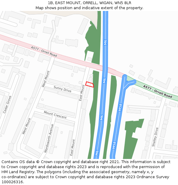1B, EAST MOUNT, ORRELL, WIGAN, WN5 8LR: Location map and indicative extent of plot