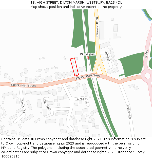 1B, HIGH STREET, DILTON MARSH, WESTBURY, BA13 4DL: Location map and indicative extent of plot