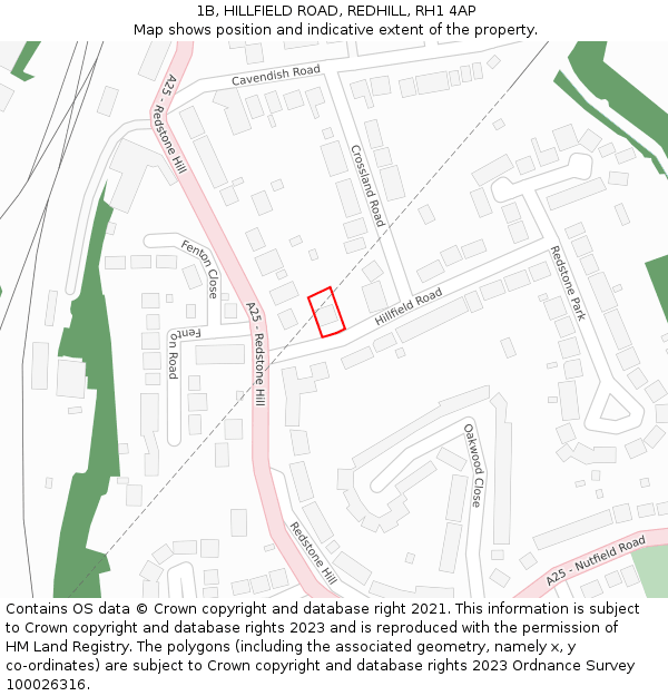 1B, HILLFIELD ROAD, REDHILL, RH1 4AP: Location map and indicative extent of plot