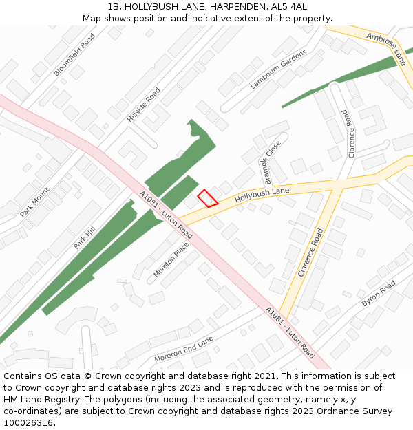 1B, HOLLYBUSH LANE, HARPENDEN, AL5 4AL: Location map and indicative extent of plot