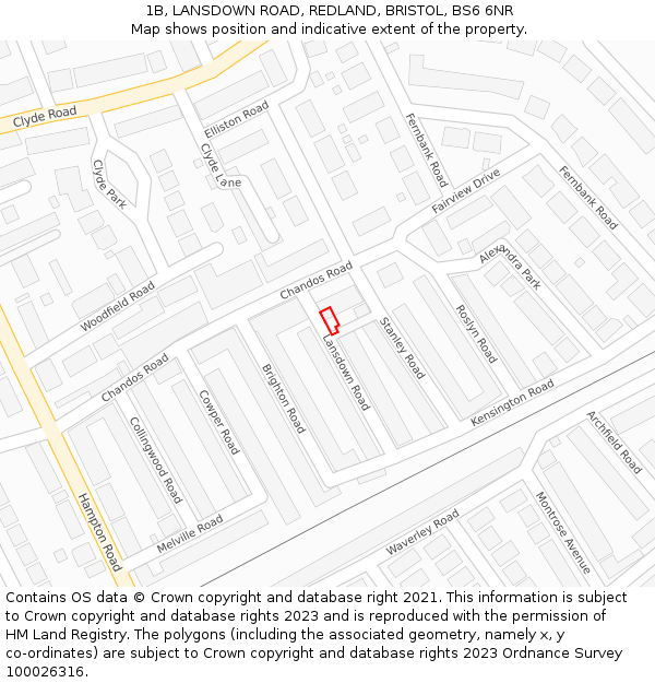 1B, LANSDOWN ROAD, REDLAND, BRISTOL, BS6 6NR: Location map and indicative extent of plot