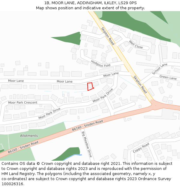 1B, MOOR LANE, ADDINGHAM, ILKLEY, LS29 0PS: Location map and indicative extent of plot