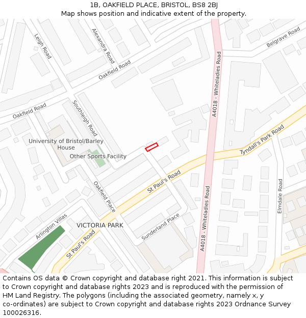 1B, OAKFIELD PLACE, BRISTOL, BS8 2BJ: Location map and indicative extent of plot