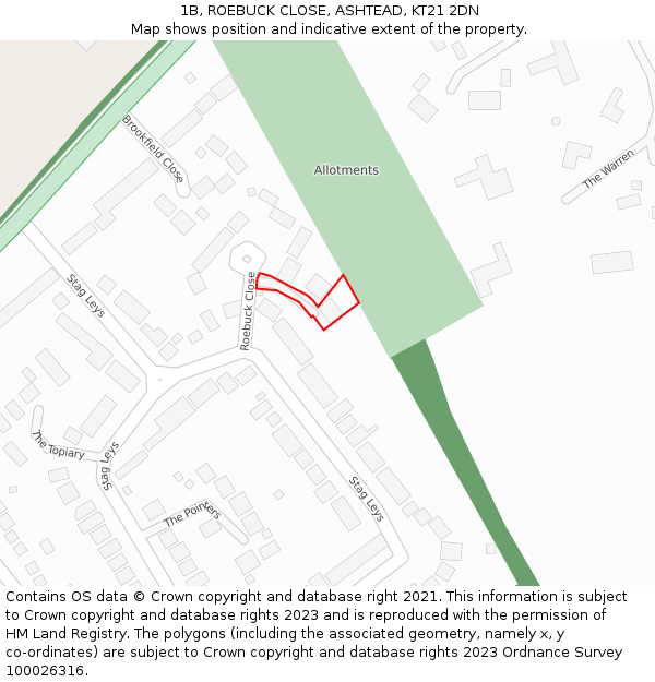1B, ROEBUCK CLOSE, ASHTEAD, KT21 2DN: Location map and indicative extent of plot