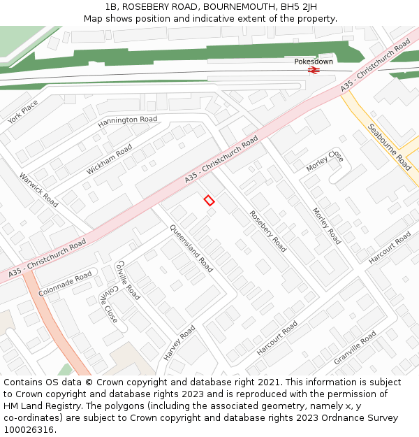 1B, ROSEBERY ROAD, BOURNEMOUTH, BH5 2JH: Location map and indicative extent of plot