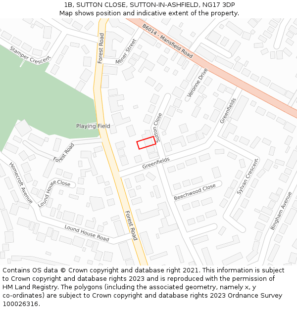 1B, SUTTON CLOSE, SUTTON-IN-ASHFIELD, NG17 3DP: Location map and indicative extent of plot