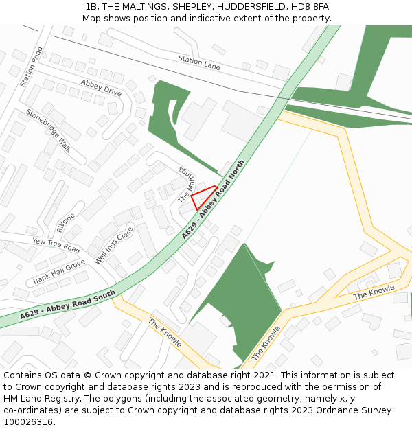 1B, THE MALTINGS, SHEPLEY, HUDDERSFIELD, HD8 8FA: Location map and indicative extent of plot