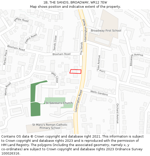 1B, THE SANDS, BROADWAY, WR12 7EW: Location map and indicative extent of plot
