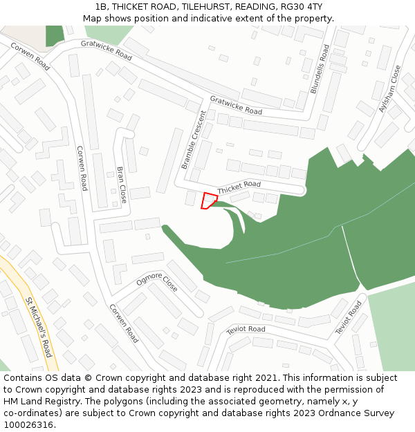 1B, THICKET ROAD, TILEHURST, READING, RG30 4TY: Location map and indicative extent of plot