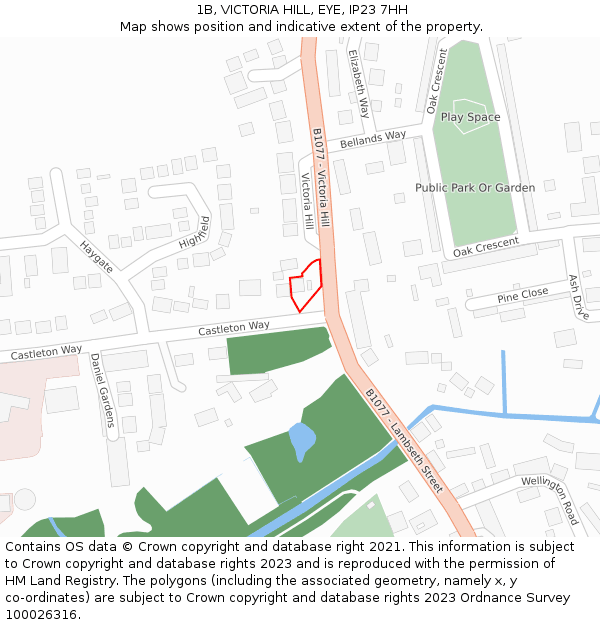 1B, VICTORIA HILL, EYE, IP23 7HH: Location map and indicative extent of plot