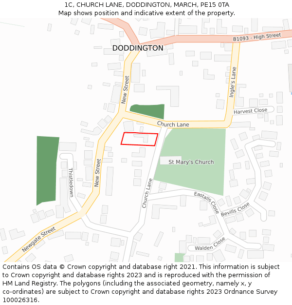 1C, CHURCH LANE, DODDINGTON, MARCH, PE15 0TA: Location map and indicative extent of plot
