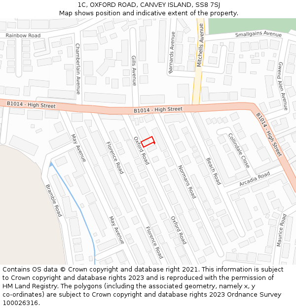 1C, OXFORD ROAD, CANVEY ISLAND, SS8 7SJ: Location map and indicative extent of plot
