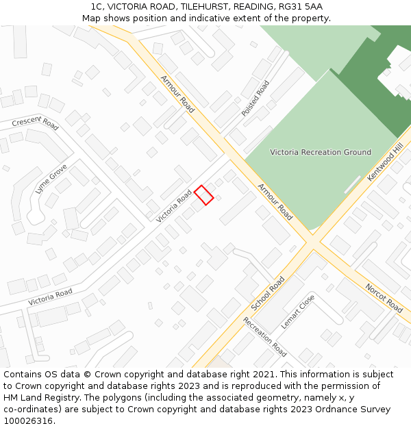 1C, VICTORIA ROAD, TILEHURST, READING, RG31 5AA: Location map and indicative extent of plot