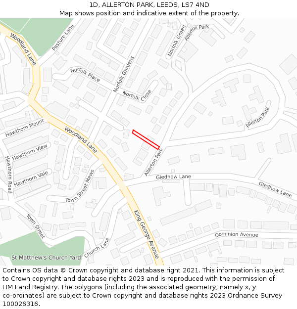 1D, ALLERTON PARK, LEEDS, LS7 4ND: Location map and indicative extent of plot