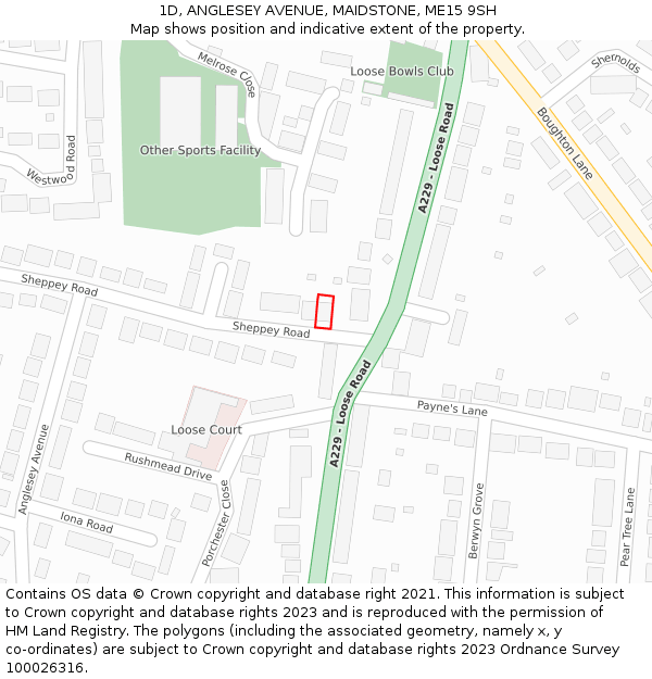 1D, ANGLESEY AVENUE, MAIDSTONE, ME15 9SH: Location map and indicative extent of plot