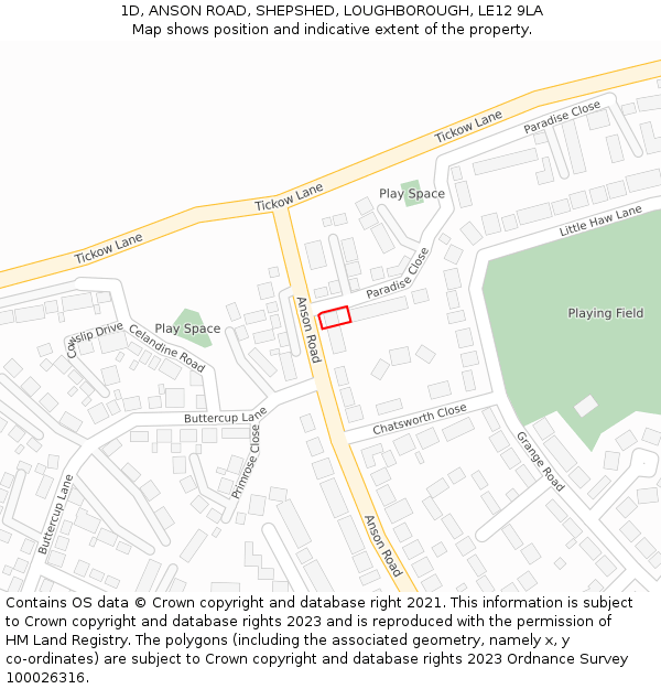 1D, ANSON ROAD, SHEPSHED, LOUGHBOROUGH, LE12 9LA: Location map and indicative extent of plot