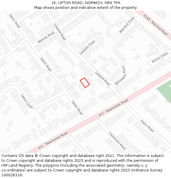 1E, UPTON ROAD, NORWICH, NR4 7PA: Location map and indicative extent of plot