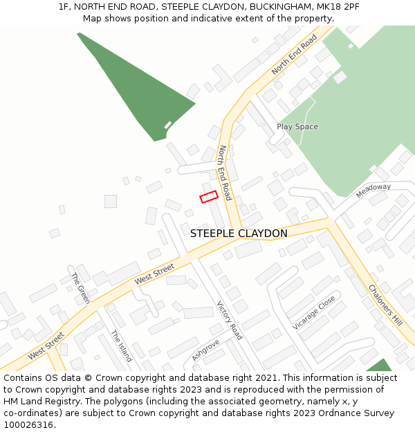1F, NORTH END ROAD, STEEPLE CLAYDON, BUCKINGHAM, MK18 2PF: Location map and indicative extent of plot
