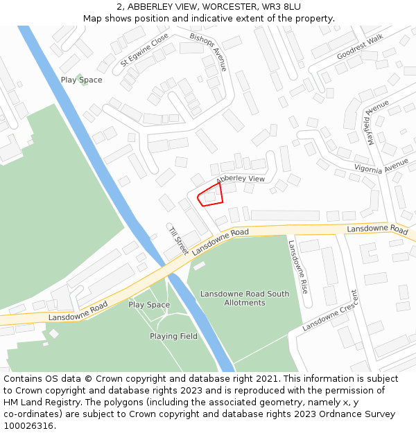 2, ABBERLEY VIEW, WORCESTER, WR3 8LU: Location map and indicative extent of plot