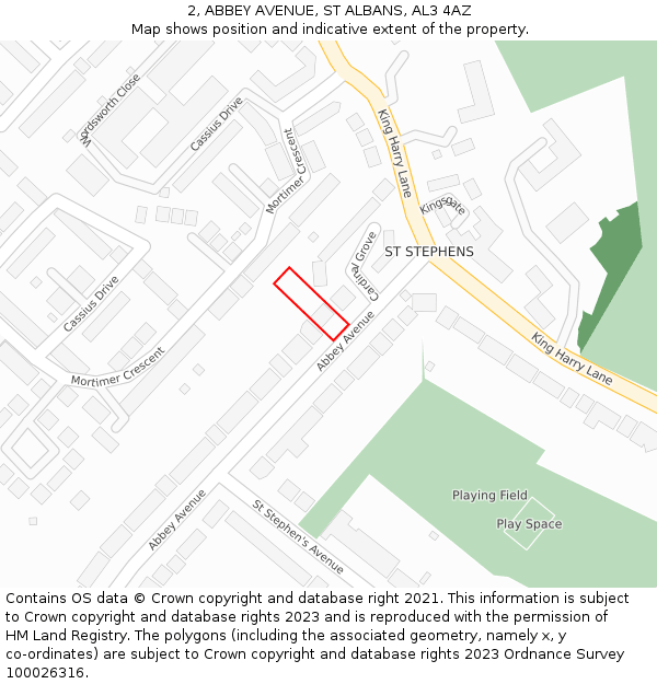 2, ABBEY AVENUE, ST ALBANS, AL3 4AZ: Location map and indicative extent of plot