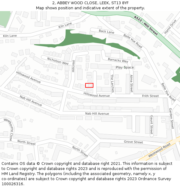 2, ABBEY WOOD CLOSE, LEEK, ST13 8YF: Location map and indicative extent of plot